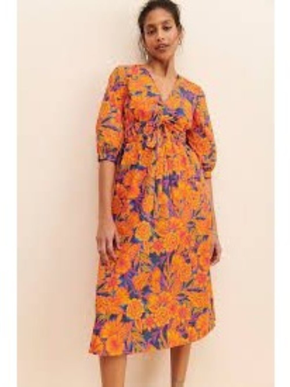 Anthropologie Gilner Farrar Floral Midi Dress with Tie Waist Size Small